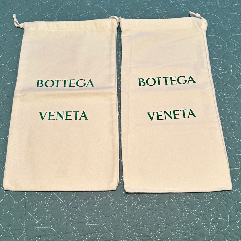 Bottega Veneta Cream Dust Bags with Green Logo